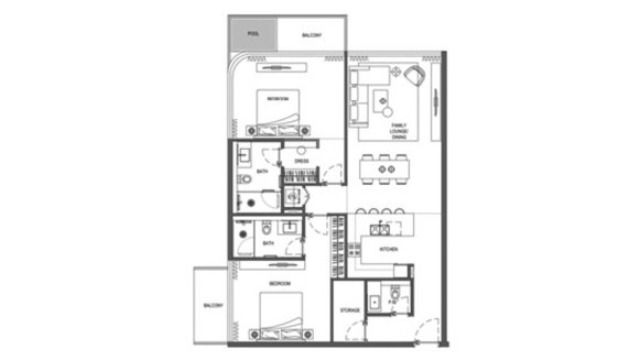 Apartment floor plan, 2 bedrooms in Bayview Boulevard No. 11007 (2D)