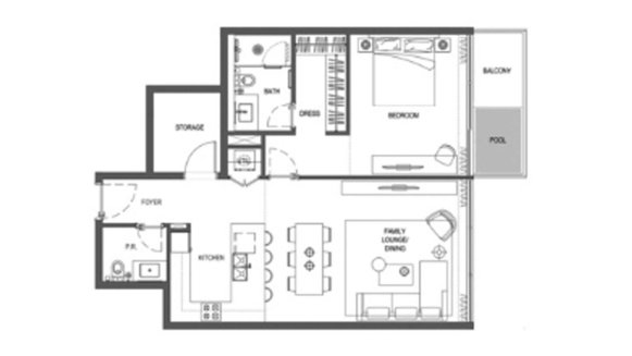 Apartment floor plan, 1 bedroom in Bayview Boulevard No. 11006 (2D)