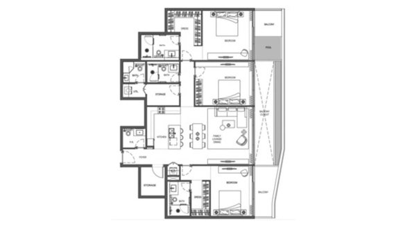 Apartment floor plan, 3 bedrooms in Bayview Boulevard No. 11008 (2D)